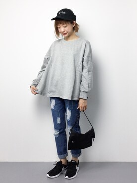「coca（coca）（コカ）のアイテム（スウェット）」を使った、いぴさん（レディース・152cm）の春コーディネート
