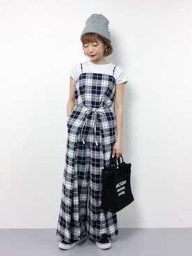 「MOUSSY（マウジー）のアイテム（つなぎ/オールインワン）」を使った、いぴさん（レディース・152cm）の夏コーディネート