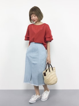 「ラッフルスリーブ」｜「アイテム（スカート）」を使った、いぴさん（レディース・152cm）の夏コーディネート