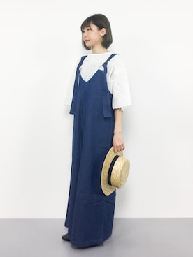 「スカラップ」｜「アイテム（オールインワン・サロペット）」を使った、いぴさん（レディース・152cm）の夏コーディネート