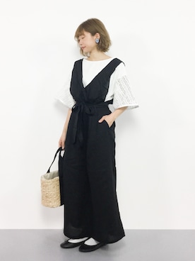 「DOUBLE NAME（ダブルネーム）のアイテム（つなぎ/オールインワン）」を使った、いぴさん（レディース・152cm）の夏コーディネート