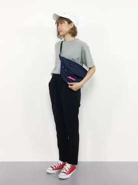 「アイテム（ボディバッグ/ウエストポーチ、ブルー系）」を使った、いぴさん（レディース・152cm）の夏コーディネート