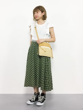 「ラッフルスリーブ」｜「アイテム（バッグ）」を使った、いぴさん（レディース・152cm）の夏コーディネート