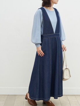 「ブルーコーデ」｜「アイテム（ジャンパースカート）」を使った、negiさん（レディース・154cm）の冬コーディネート