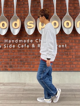 「ペインターパンツ」｜「アイテム（スリッポン）」を使った、マイボーさん（レディース・165cm）の秋コーディネート