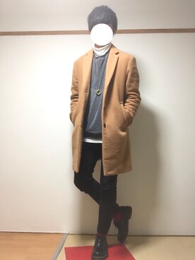 「RAGEBLUE（レイジブルー）のアイテム（チェスターコート）」を使った、たいがさん（メンズ・172cm）の冬コーディネート