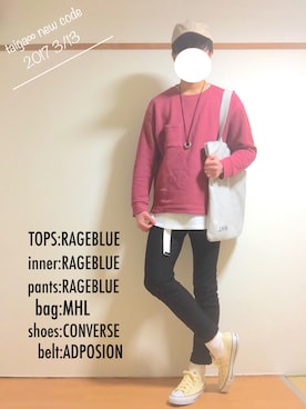 「RAGEBLUE（レイジブルー）の＜トレンドのロング丈＞ワッフルロングカットソー/733404（Tシャツ/カットソー）」を使った、たいがさん（メンズ・172cm）の春コーディネート