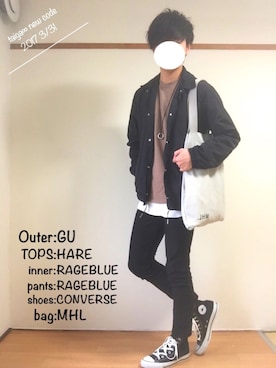「HARE（ハレ）のアイテム（スウェット）」を使った、たいがさん（メンズ・172cm）の春コーディネート