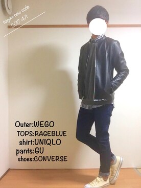 「WEGO（ウィゴー）のアイテム（ライダースジャケット）」を使った、たいがさん（メンズ・172cm）の春コーディネート