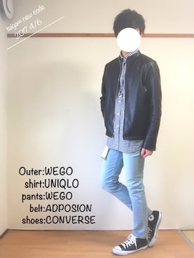 「WEGO（ウィゴー）のアイテム（ライダースジャケット）」を使った、たいがさん（メンズ・172cm）の春コーディネート