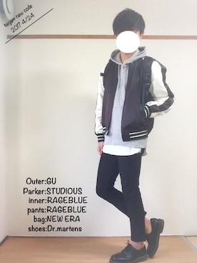 「GU（ジーユー）のアイテム（ブルゾン）」を使った、たいがさん（メンズ・172cm）の春コーディネート