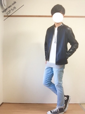 「WEGO（ウィゴー）のアイテム（ライダースジャケット）」を使った、たいがさん（メンズ・172cm）の春コーディネート