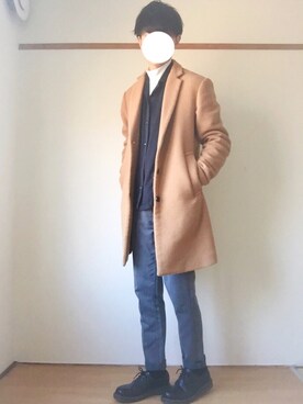 「RAGEBLUE（レイジブルー）のアイテム（チェスターコート）」を使った、たいがさん（メンズ・172cm）の冬コーディネート