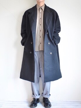 「kutir（クティール）のアイテム（チェスターコート）」を使った、たいがさん（メンズ・172cm）の冬コーディネート