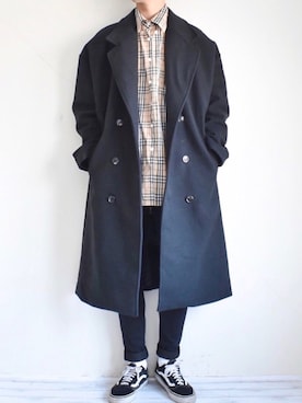 「kutir（クティール）のアイテム（チェスターコート）」を使った、たいがさん（メンズ・172cm）の冬コーディネート
