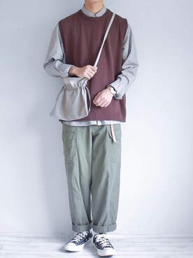 「meanswhile（ミーンズワイル）のアイテム」を使った、たいがさん（メンズ・172cm）の秋コーディネート