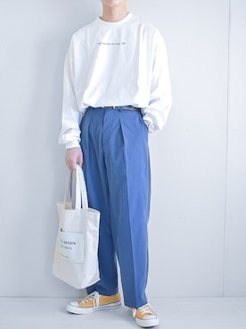 「JUNRED（ジュンレッド）のアイテム（スラックス）」を使った、たいがさん（メンズ・172cm）の夏コーディネート