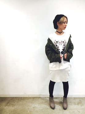 「ミリタリーアウター」｜「アイテム（ミリタリージャケット）」を使った、ぴそさん（レディース・156cm）の冬コーディネート