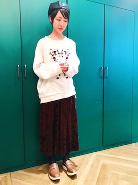 「ハンチング」｜「アイテム（キャップ）」を使った、ぴそさん（レディース・156cm）の冬コーディネート