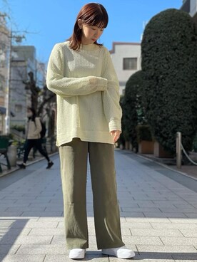 「green label relaxing（グリーンレーベルリラクシング）のSC ハイゲージ テンジク ロングスリーブ Tシャツ（Tシャツ/カットソー、ホワイト系）」を使った、nishitani11387さん（レディース・164cm）の冬コーディネート
