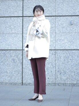 「UNITED ARROWS（ユナイテッドアローズ）のアイテム（ストール/ショール）」を使った、志水　愛理さん（レディース・164cm）の秋コーディネート