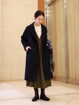 「Joshua Ellis（ジョシュアエリス）の一部別注＜Joshua Ellis（ジョシュア エリス）＞BLACKWATCH ストール†◆（ストール/ショール）」を使った、志水　愛理さん（レディース・164cm）の冬コーディネート