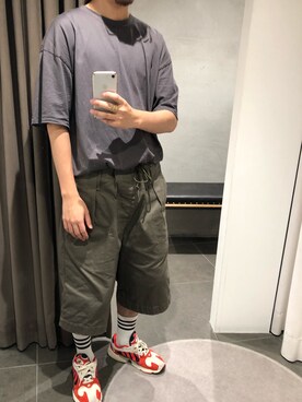 「ATON（エイトン）のアイテム（Tシャツ/カットソー）」を使った、スタッフHさん（メンズ・175cm）の夏コーディネート