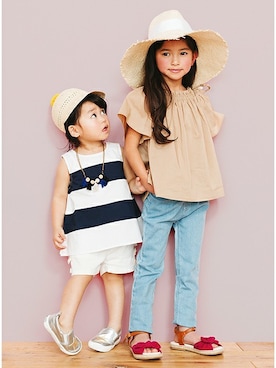 「petit main（プティマイン）のアイテム（帽子）」を使った、kladskap　クレードスコープさん（キッズ・110cm）の春コーディネート