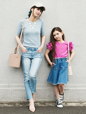 「petit main（プティマイン）のアイテム（Tシャツ/カットソー）」を使った、kladskap　クレードスコープさん（キッズ・124cm）の春コーディネート
