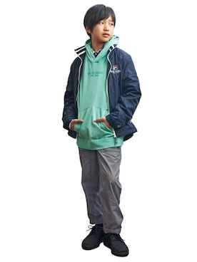 「BLUE CROSS （ブルークロス）のアイテム」を使った、kladskap　クレードスコープさん（キッズ・146cm）の春コーディネート