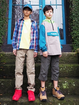 「BLUE CROSS （ブルークロス）のアイテム」を使った、kladskap　クレードスコープさん（キッズ・155cm）の春コーディネート