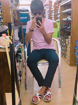 「COMME　CA COMMUNE（コムサコミューン）のアイテム（スラックス）」を使った、yutoさん（メンズ・183cm）の夏コーディネート