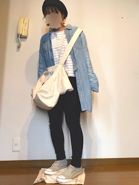 「B.L.U.E（ビーエルユーイー）のアイテム（トップス）」を使った、メラニン色素さん（レディース・148cm）の春コーディネート