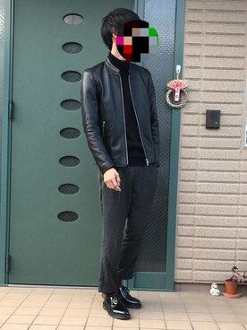 「新年一発目」｜「アイテム（ライダースジャケット）」を使った、カエデ丸@更新率低下😭さん（メンズ・174cm）の冬コーディネート