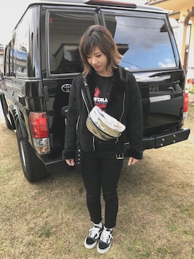 「ロックT」｜「アイテム（ライダースジャケット）」を使った、ksmさん（レディース・157cm）の冬コーディネート