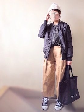 「studio CLIP（スタディオクリップ）のアイテム（MA-1）」を使った、𝚝𝚘𝚞.𝚊さん（レディース・152cm）の秋コーディネート
