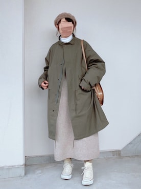 「ニットワンピース」｜「アイテム（モッズコート）」を使った、𝚝𝚘𝚞.𝚊さん（レディース・152cm）の冬コーディネート