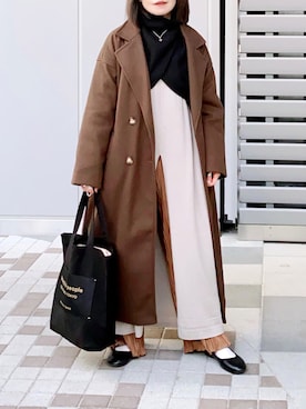 「オーバーコート」｜「アイテム（バレエシューズ）」を使った、𝚝𝚘𝚞.𝚊さん（レディース・152cm）の冬コーディネート