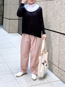 「春めきシューズ」｜「アイテム（スリッポン）」を使った、𝚝𝚘𝚞.𝚊さん（レディース・152cm）の春コーディネート