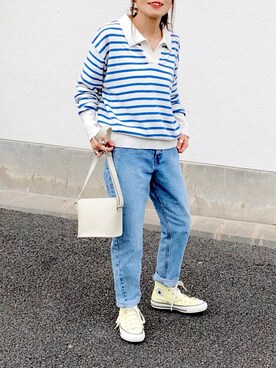 「SLOBE IENA（スローブイエナ）の【CONVERSE / コンバース】 ALL STAR PET-CANVAS HIスニーカー◆（スニーカー）」を使った、𝚝𝚘𝚞.𝚊さん（レディース・152cm）の春コーディネート