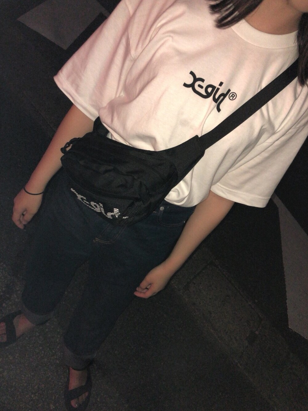 「祭り、休日コーデ、古着、x-girl」｜「X-girlのアイテム（Tシャツ/カットソー、ホワイト系）」を使った、彩香さん（レディース・161cm）の夏コーディネートの1枚目の写真
