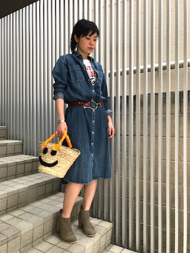 「YANUK（ヤヌーク）のアイテム（シャツワンピース）」を使った、funayamaさん（レディース・163cm）の春コーディネート