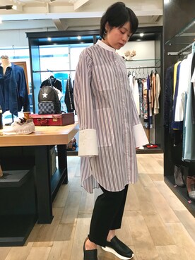 「Yasutoshi Ezumi（ヤストシエズミ）のアイテム（パンツ）」を使った、funayamaさん（レディース・163cm）の夏コーディネート