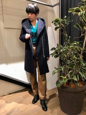 「ボーイッシュ」｜「アイテム（ステンカラーコート）」を使った、funayamaさん（レディース・163cm）の秋コーディネート