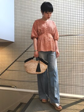 「woadblue（ウォードブルー）のアイテム（パンツ）」を使った、funayamaさん（レディース・163cm）の夏コーディネート