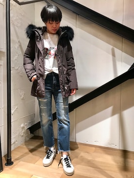 「フユコーデ」｜「アイテム（ダウンジャケット/コート）」を使った、funayamaさん（レディース・163cm）の秋コーディネート