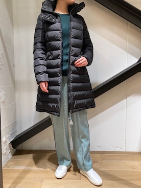 「MONCLER（モンクレール）のアイテム（ダウンジャケット/コート）」を使った、funayamaさん（レディース・163cm）の冬コーディネート