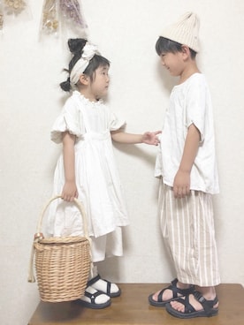 「handmade」｜「アイテム（ニットキャップ/ビーニー）」を使った、yunaa さん（キッズ・100cm）の春コーディネート