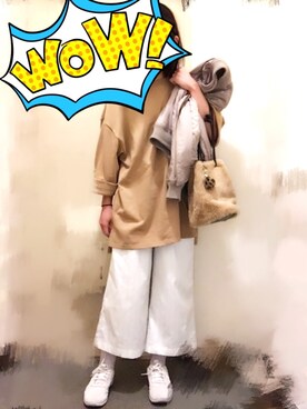 「NIKE（ナイキ）のNIKE / WMNS ROSHE ONE HYP BR【SP】（スニーカー、ホワイト系）」を使った、たんたん☺︎さん（レディース・157cm）の冬コーディネート
