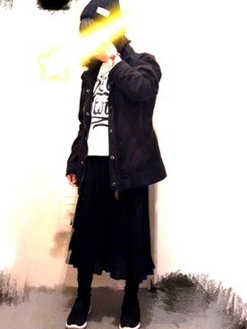 「GU（ジーユー）のアイテム（帽子、ブラック系）」を使った、たんたん☺︎さん（レディース・157cm）の冬コーディネート